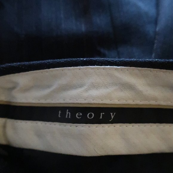 WOMENS THEORY CHARCOAL BLACK PINSTRIPE FLAT FRONT WOOL BLEND PANTS 2 * COLOR: CH - Picture 8 of 9